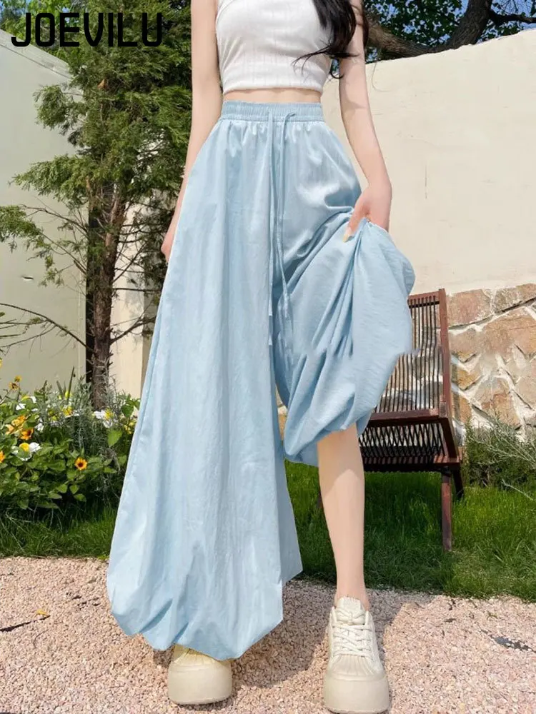 

Женские летние брюки-мешки с высокой талией, струящиеся широкие брюки-кюлоты с эластичной резинкой на талии, повседневные брюки до щиколотки, разноцветные