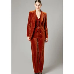 Women's Suit Velvet 3 Piece Pants Suit Blazer Jacket Women's Office Suit Comfortable Commuting Casual Slim Fashion Work Wear