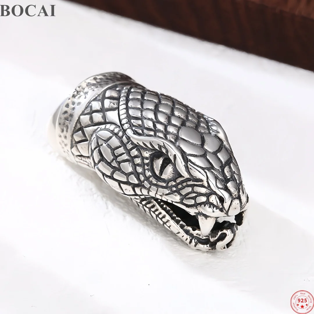 BOCAI New S925 Sterling Silver Charms Pendants for Men Women Relief Antique Snake Head Punk Charm Amulet Fine Choice Jewelry