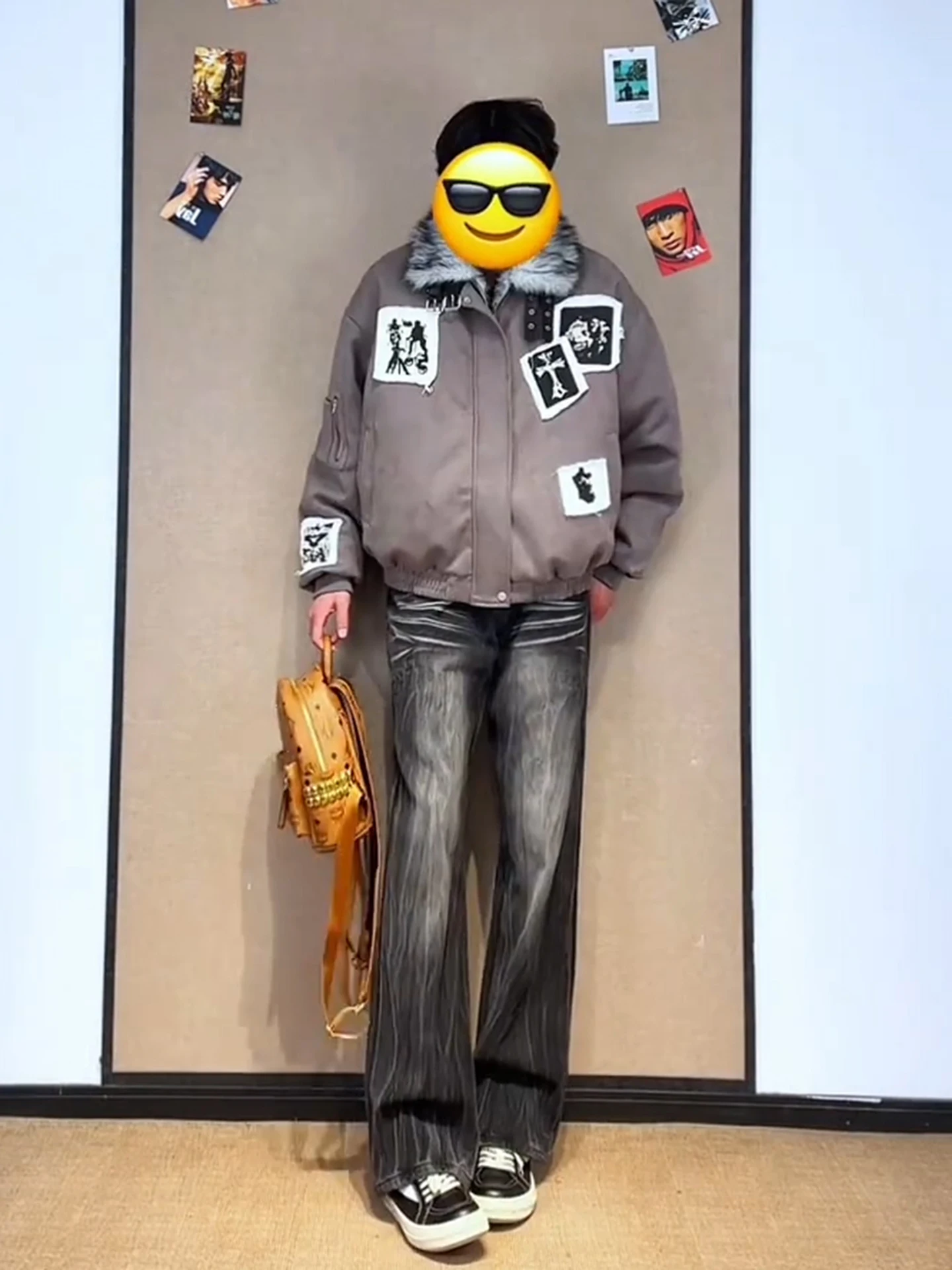 

Bla Fce Lined Denim Jeans Men's Winter American High Street Vibe Lengthening Legs Straight Micro Flared Pants