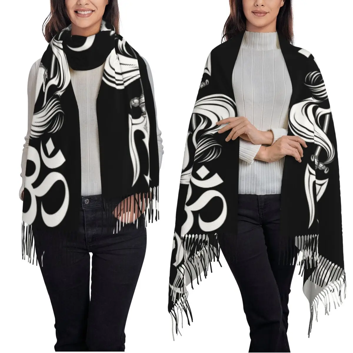 وشاح تريشول ودامرو لورد شيفا أوشحة شرابة للنساء شالات دافئة ناعمة ويلتف شال طويل للخريف والشتاء