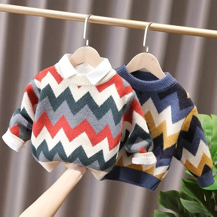 

Boy's sweater thickening and velvet baby autumn outfit of new fund of 2023 autumn winters is western style base coat children