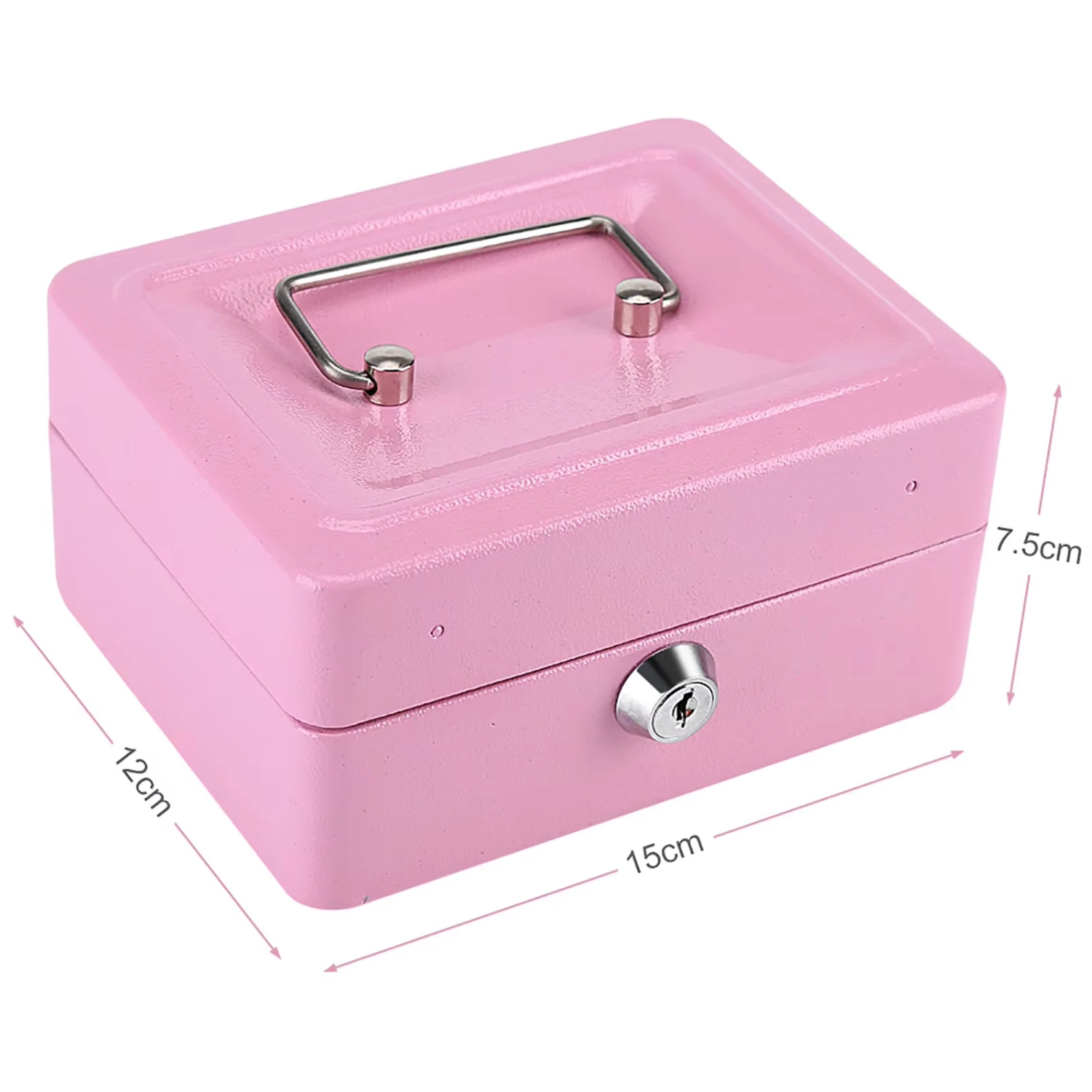 Caja de dinero segura rosa, bandeja de inserción de caja registradora, cajón de cajero, Mini caja de seguridad portátil de acero con cerradura para efectivo