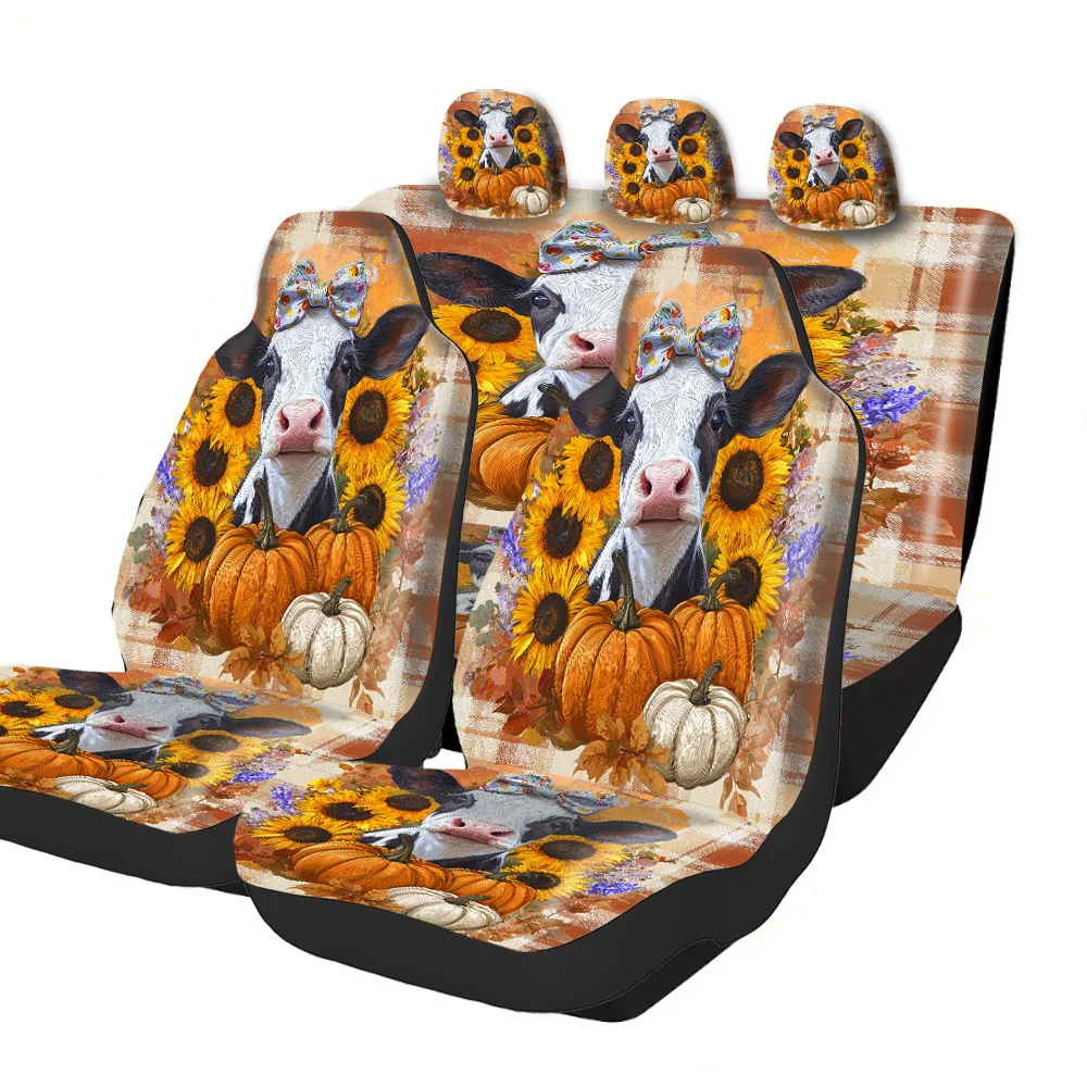 

Комплект из 2-5 чехлов для автомобилей из премиального полиэстера, универсальные, с принтом подсолнухов и коровьим узором, всепогодная защита для грузовиков, внедорожников, седанов, Festi