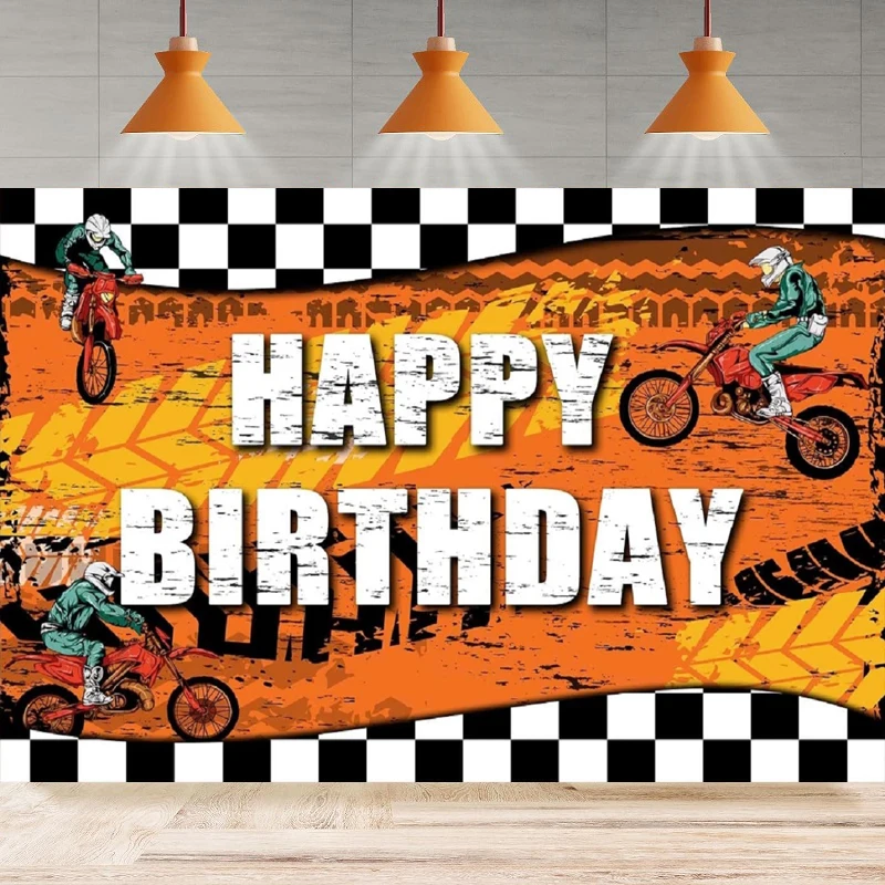 Motorcycle Motocross Photography Backdrop Boys Racing Athletics Championship Track Background Sports Orange Birthday Party Decor