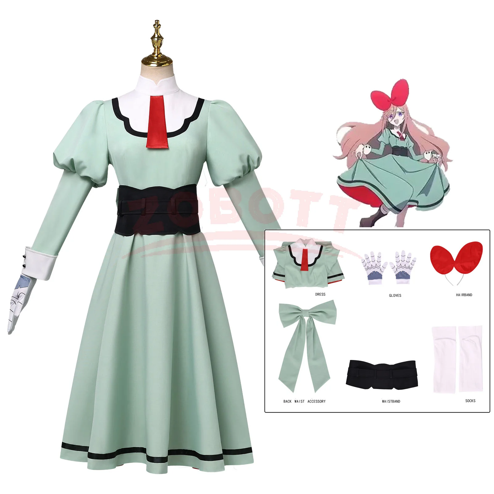 Ribbon Hero Sapphire Cos Damen Grünes Alltagskleid Anime-Kostüm Halloween Karneval Comic Con Rollenspiel-Outfit