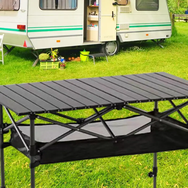 Folding Camping Table Foldable Carbon Steel Camping Table With Storage Bag Heavy Duty Adjustable Height Outdoor Furniture