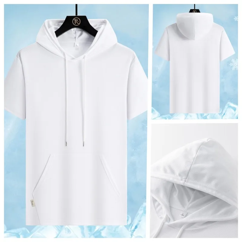 

Men Fashionable Hooded Sweatshirt with Quick Drying Ice Silk Breathable Tshirt Outdoor Basketball Training Sports Casual Tshirt