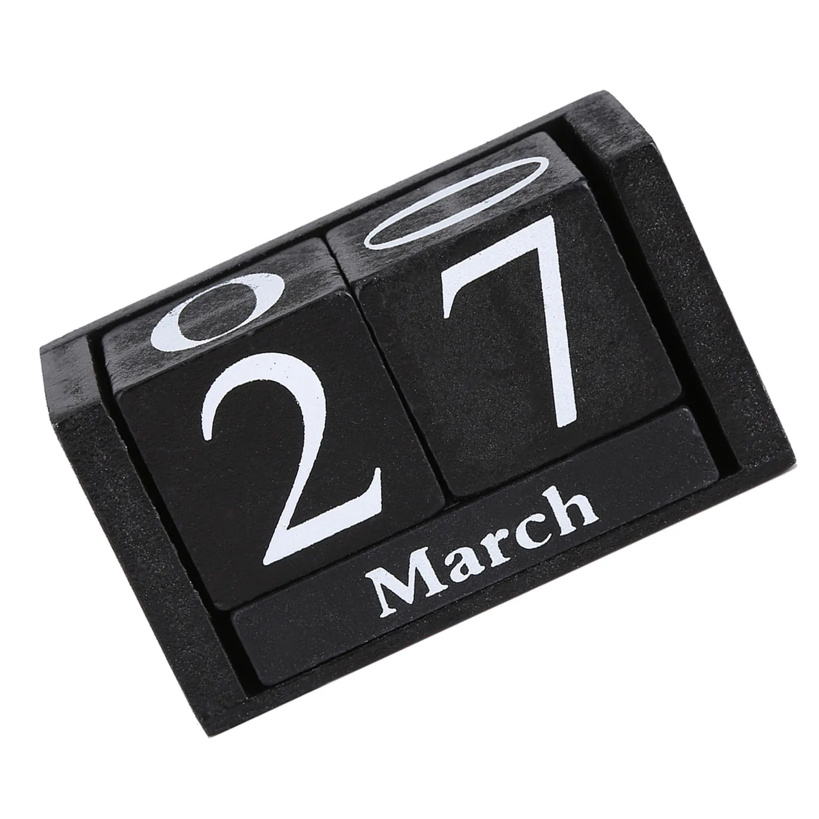 Vintage Wooden Calendar Desktop Wood Block Month Date Display Home Office Decoration Black