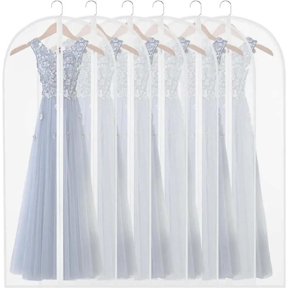 

60 Clear Hanging White Breathable Dust Cover for Long Dresses, Pack of 6