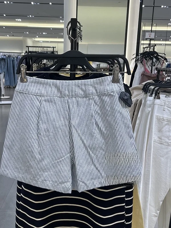New Summer Women's Casual Stripe ort Skirt Pants Versatile A-Line Midi Skirt Comfortable Fit mid Waist Other 00% Material