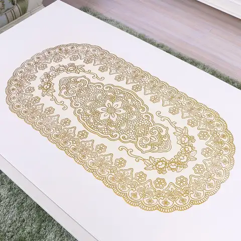 Vintage Lace Embroidered Oval Tablecloth Waterproof PVC Table Cover For Wedding Party Home Tea Table Kitchen Dining Room Decor