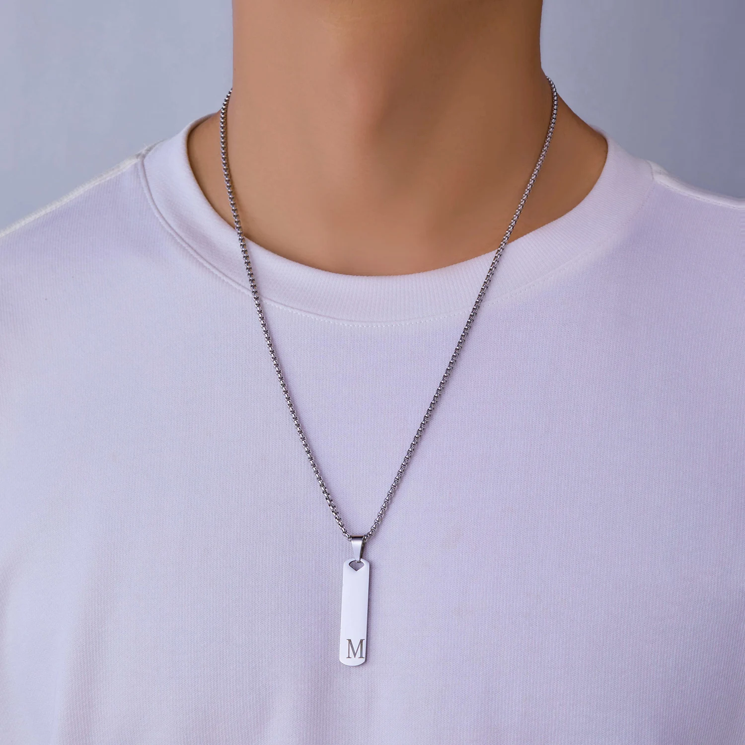 Fashion Initial Bar Necklace for Men Women Exquisite Waterproof Stainless Steel A-Z Letters Pendant Necklace Alphabet Jewelry