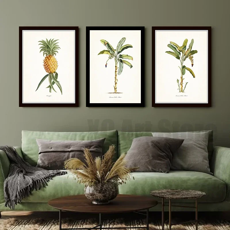 خمر النباتية الاستوائية طباعة الأناناس ديكور الساحلية النباتية المشارك أشجار النخيل قماش لوحات لغرفة المعيشة هدايا المنزل #2