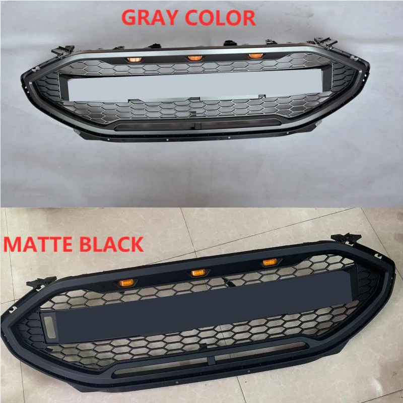 Front Middle Racing Grille For Ford Edge 2019 2020 2021 Honeycomb Amber LED Lights ABS Grills Grid Mesh Style Bumper Mask Cover