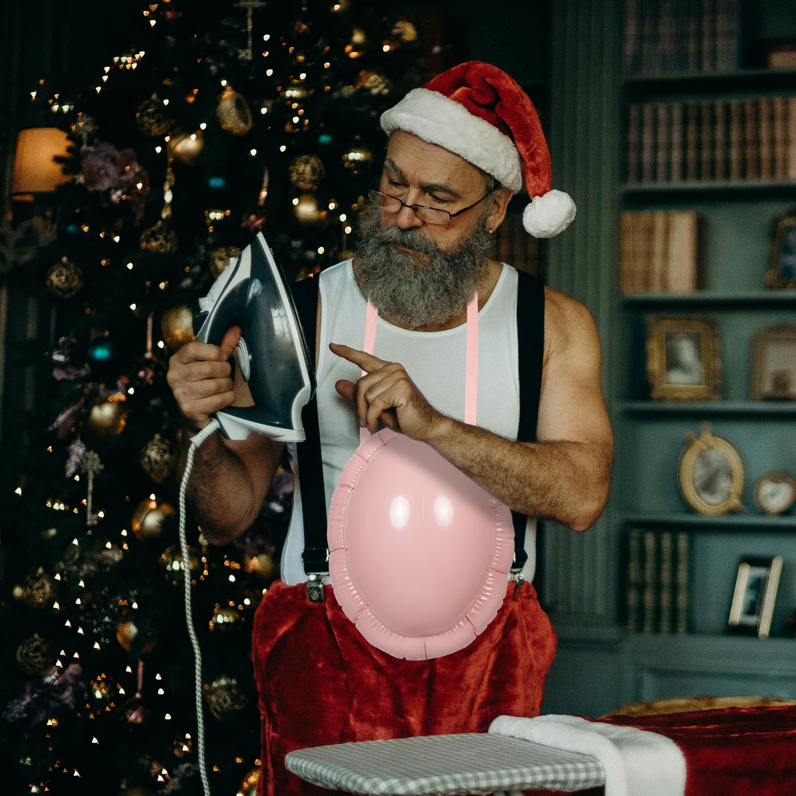 

3pcs Christmas Inflatable Santa Costume Fake Pregnant Cosplay Prop Wearable Pvc Belly For Holiday Party Games Dress Up Events