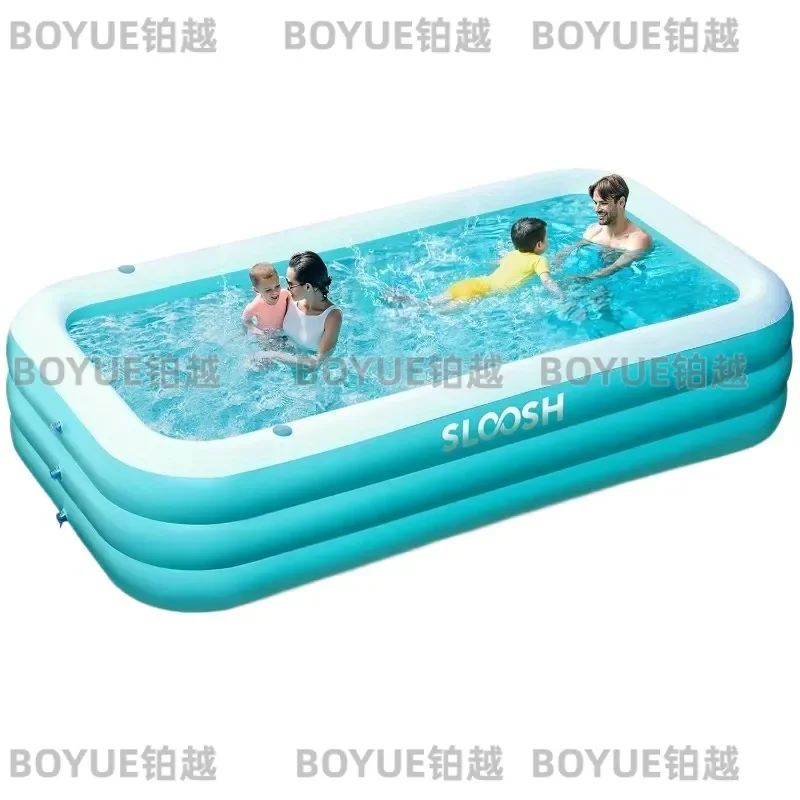 Large Inflatable Swimming Pool with Built in Seats for Family Backyard Summer Water Play Outdoor Rectangular Blow Up Bath