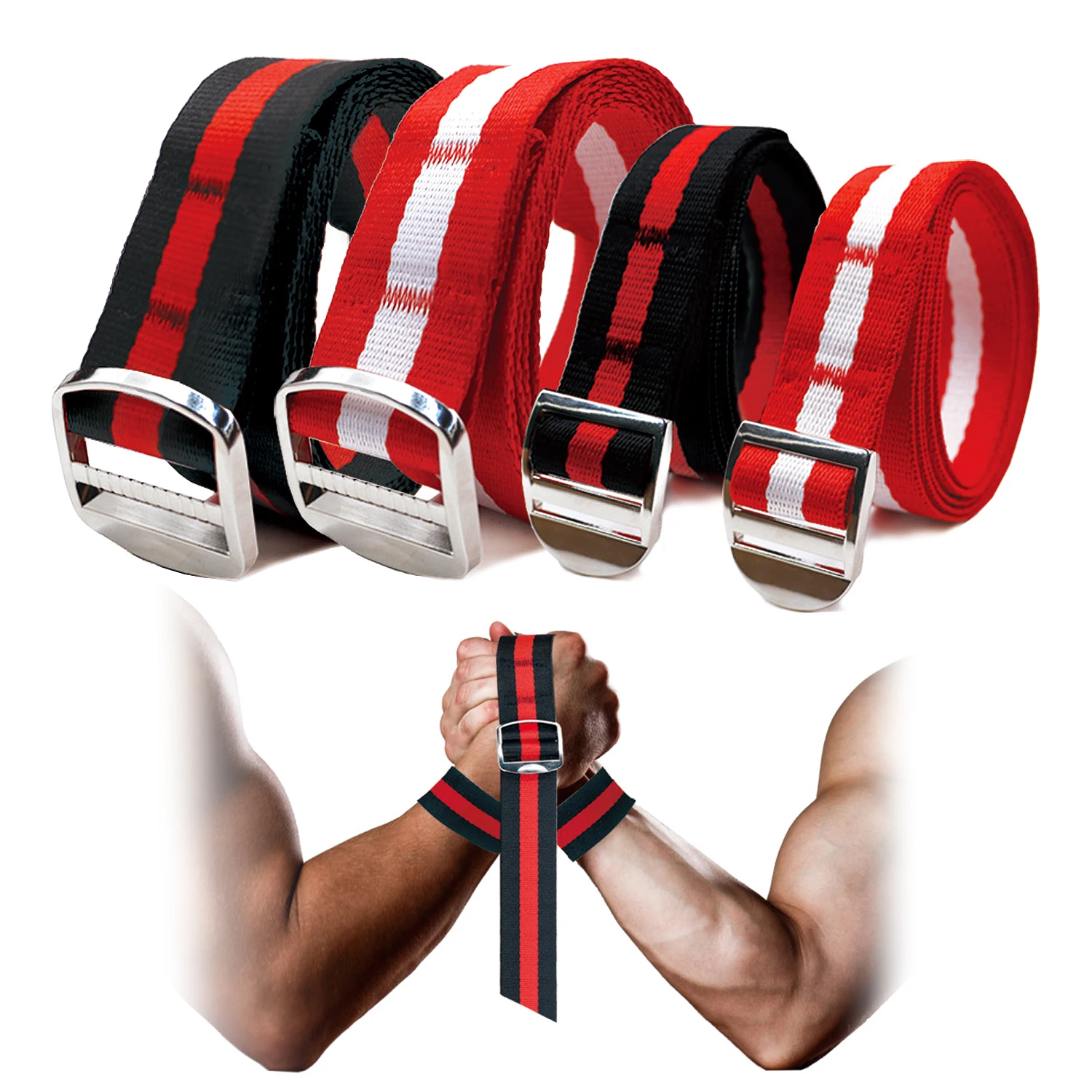 4-Pack Arm Wrestling Straps with Metal Buckle, 1.2m Long Competition Straps, 1