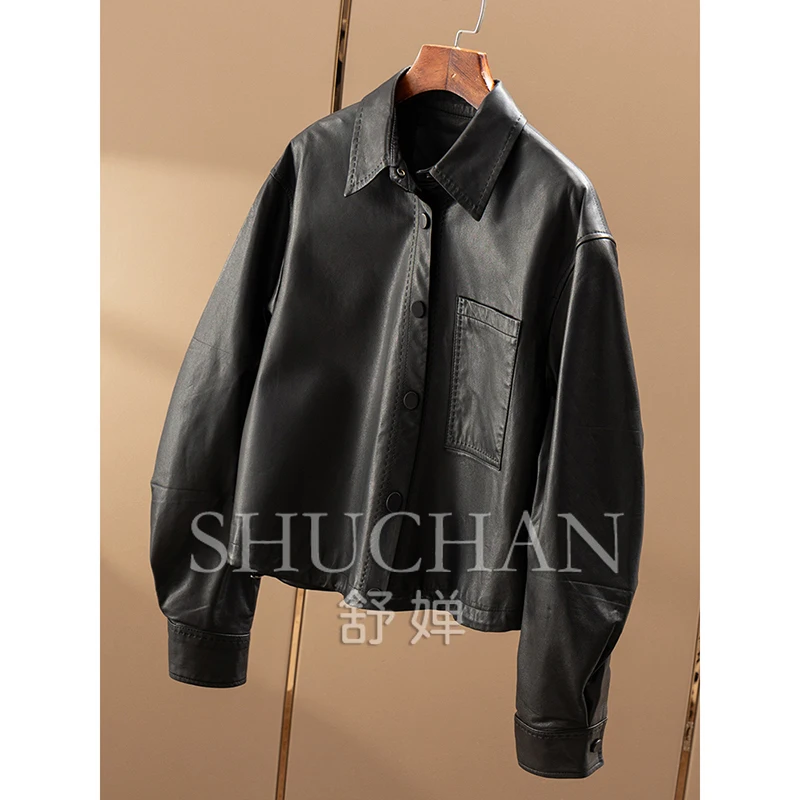 Stylowa i droga, włoska kurtka skórzana D Li 1W + lekko powlekana skóra owcza garbowana roślinnie, damska 31E5