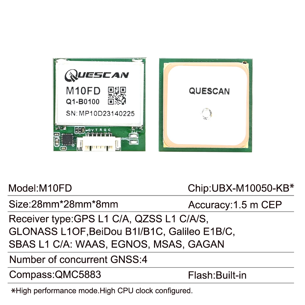 QUESCAN M10FD 10Hz FPV Drone M10 GPS GNSS módulo con brújula controladores de vuelo GPS GLONASS Galileo BeiDou UBX + protocolo NMEA