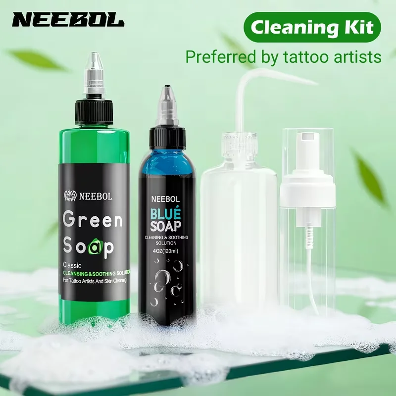 

Blue Soap Green Soap Tattoo Cleanser With Foaming Bottle, Cleaning Solution For Skin Prep Before And After Tattooing