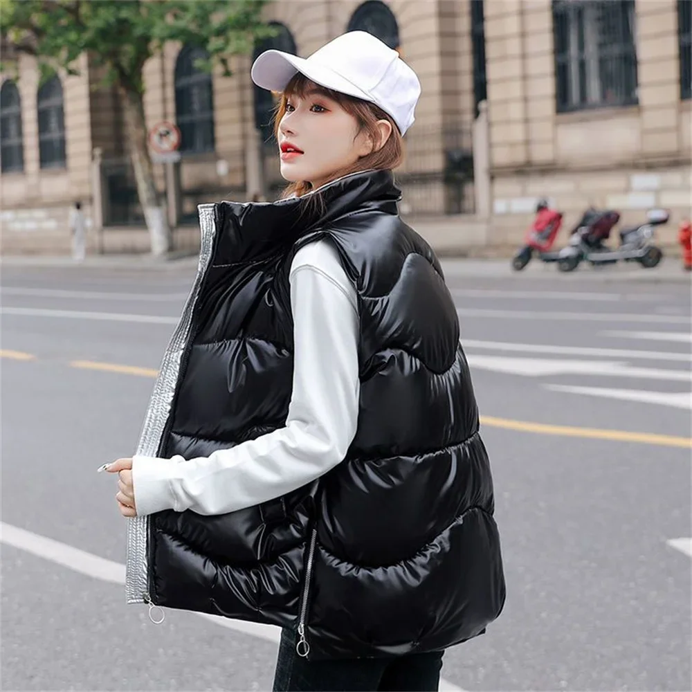 2024 Autumn Winter Women's Vest Korean Style Fashion Sleeveless Stand Collar Waistcoats Cotton Jacket Thick Vest New Ladies Tops