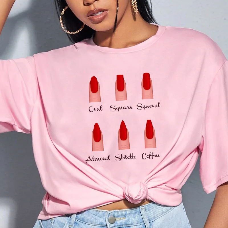 

Women's Nail Print Trend Fashion Short Sleeve T-shirt Women Clothes Graphic T Shirts Harajuku Tops Aesthetic Clothes