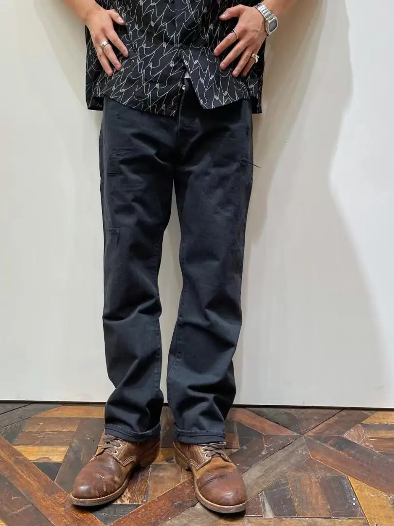 

VISVIM 21AW ICT 03D27 Red Ear Wash Destroy Black Bull, джинсовые брюки Nakamura Nikko