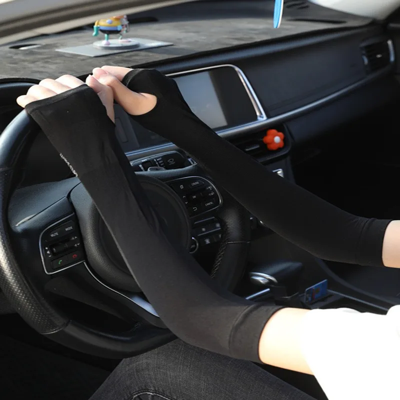 أكمام عصرية رياضية من الحرير الجليدي للحماية من الشمس في الهواء الطلق وأكمام طويلة للحماية من أشعة الشمس بلون سادة وأكمام يدوية