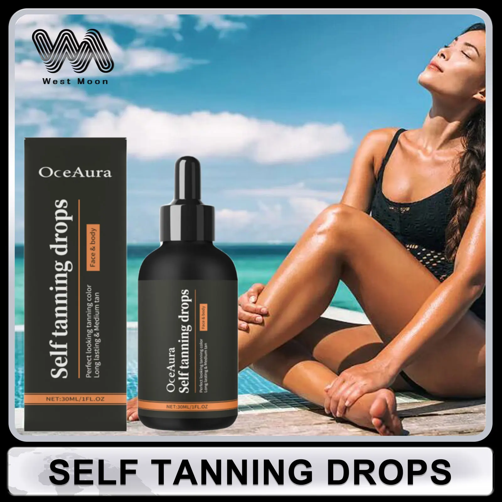 Self Tanning Drops Sunless Lasting Solarium Bronzer Natural Tanner for Body Face Antioxidant Prevent Sunburn Tanning Products
