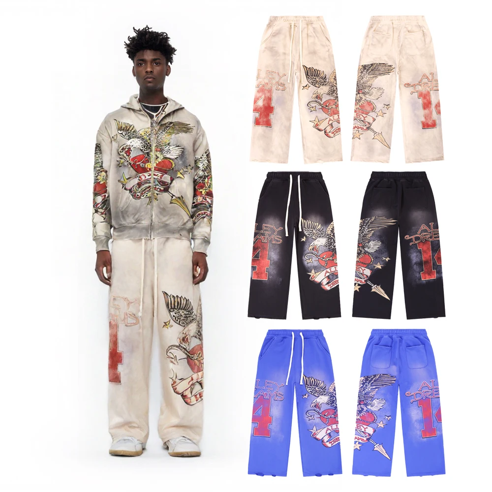 

Streetwear Men's Clothing Distressed Y2k Graffiti Graphic Print Baggy Sweat Pants Hip Hop Cotton Casual Street Style Sport Pants