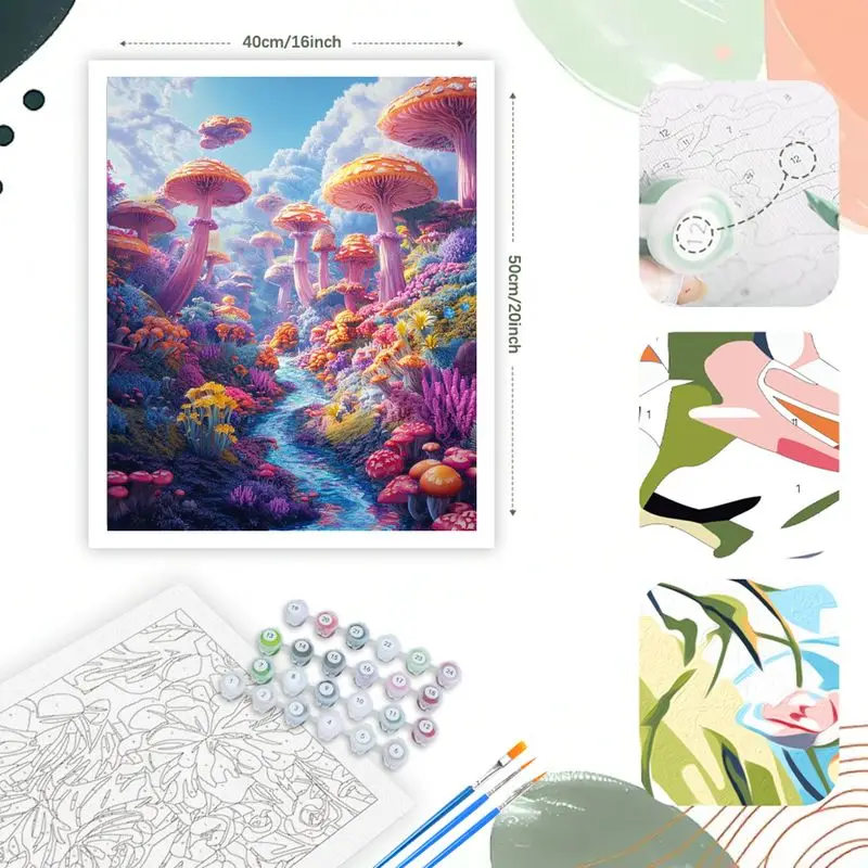 Kit de pintura por números fotográfico personalizado, cenário de rio cogumelo, pintura por números, decoração de casa, artesanato para adultos