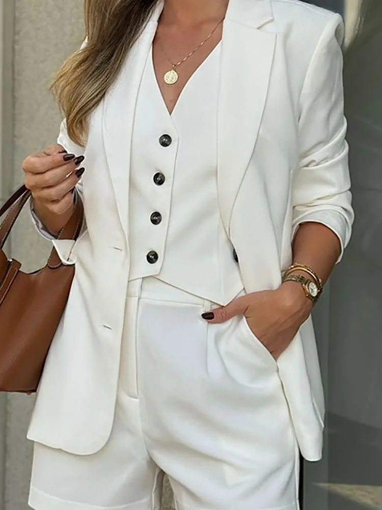 

Office Casual Autumn New Simple Suits Women's Temperament Commuting Solid Color Slim Fit 3 Piece Sets Lady Elegant Party Outfits