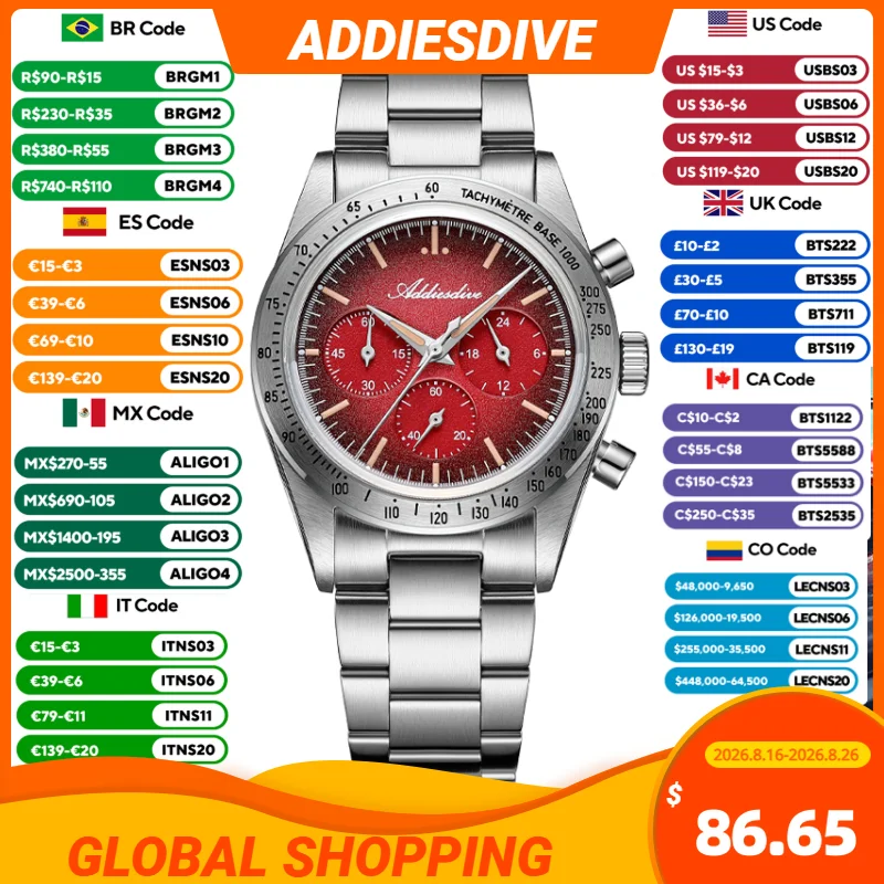 Luxury Watch Levels - ساعة يد ADDIESDIVE AD2552 كرونوغراف بزجاج