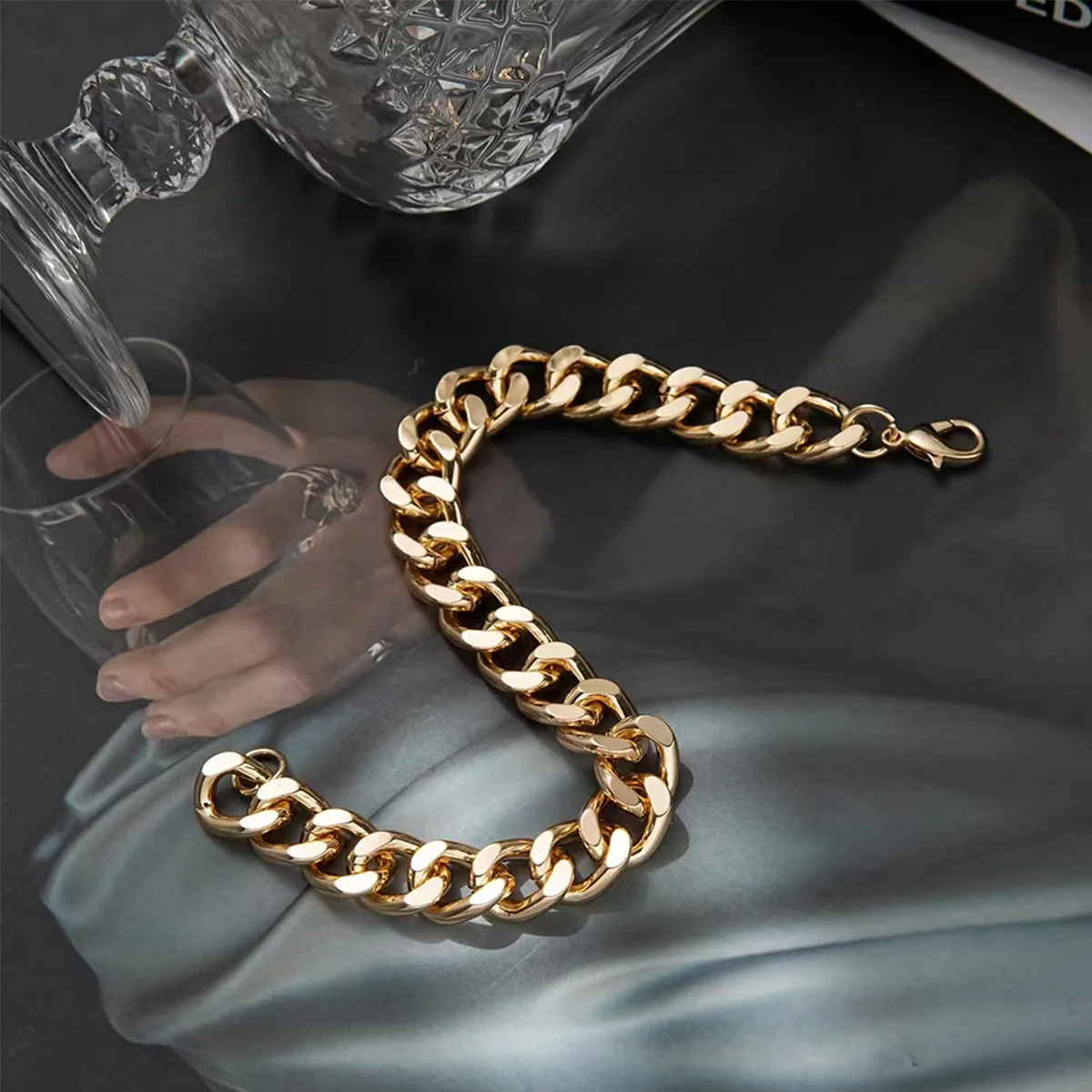 Pure Copper Bracelet for Men, Plated with 18K Gold, S925 Silver, Thick Double CubanChain, Hip-Hop Boy Bracelet