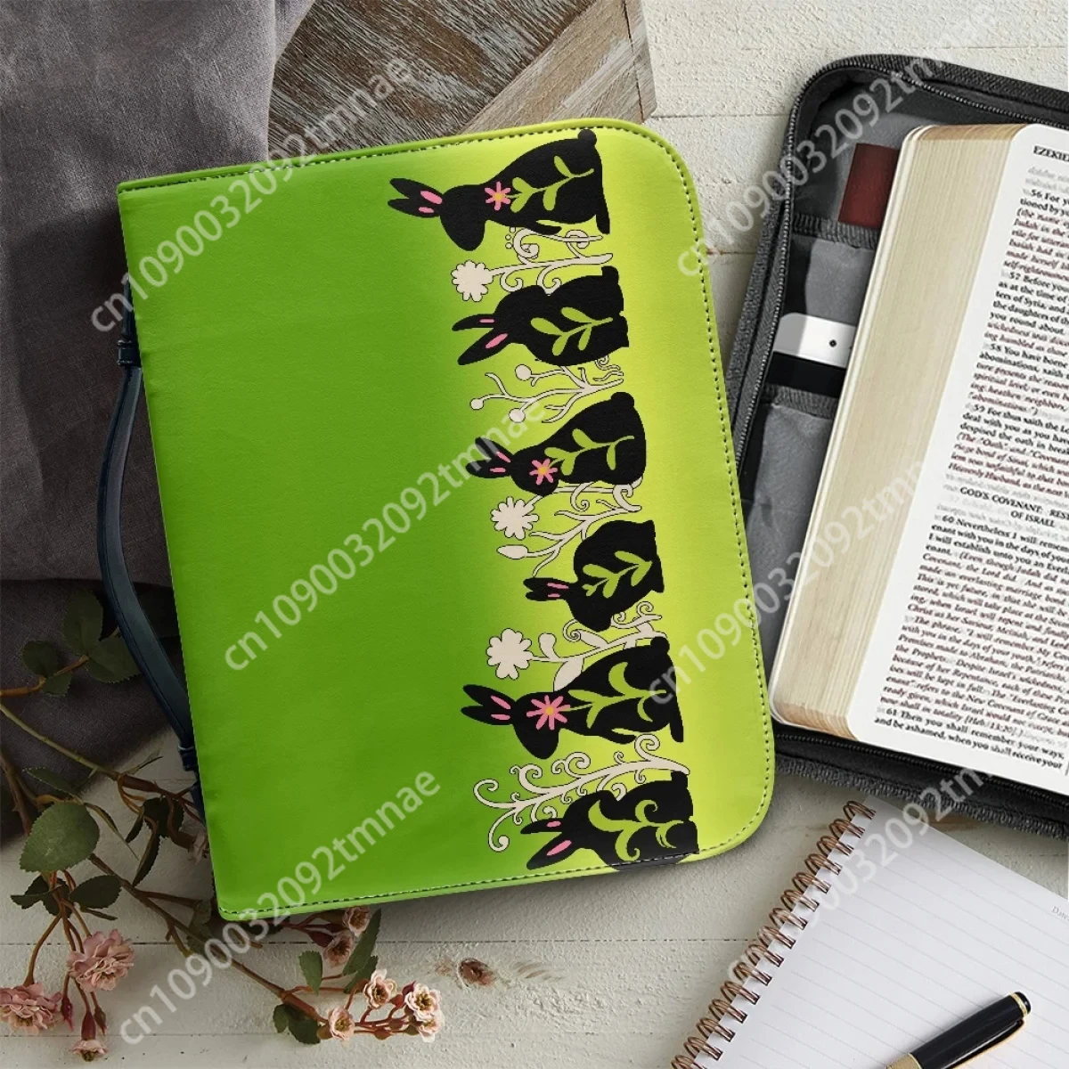 

Easter Bunny Theme Bible Bag Practical Conservation Bible Women Leather Handbag Zipper with Handle Bible Cover Holiday Custom