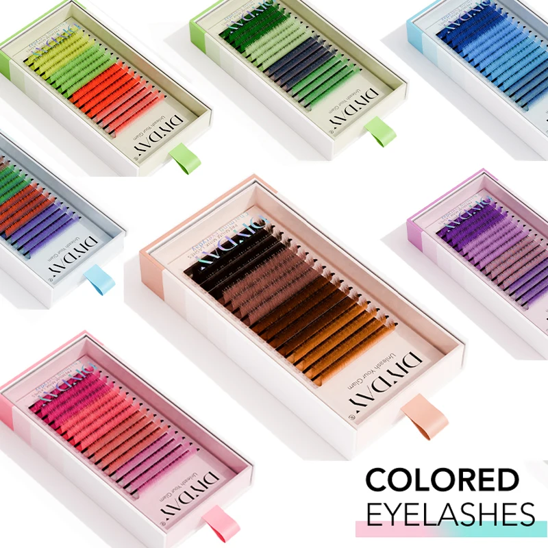 DIYDAY 16rows Mix Color Eyelash Extension Pink Brown Fluorescent Multicolor Lashes Individual Gradient Colored False Mink Lashes