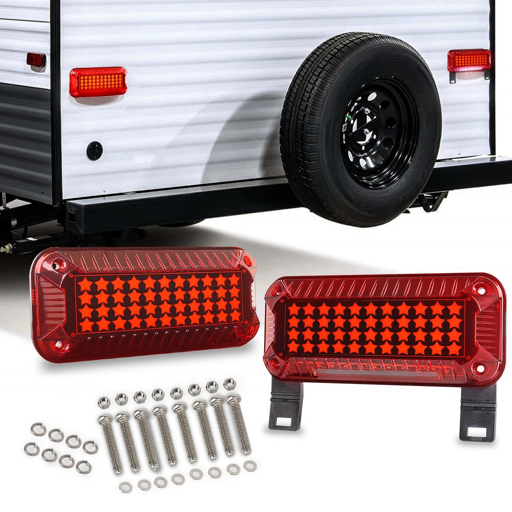 Trailer Tail Lights 57 LEDs with Running/Turn Signal/Stop License Plate Light/RV Brake Lights Star Red Camper Tail Lights