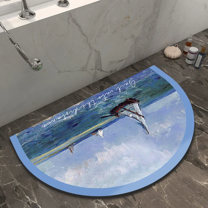

Oil Painting Printed Bathroom Mat Super Absorbent Quick Drying Foot Rug for Hallway Diatom Mud Anti Slip Easy Cleaning Doormat
