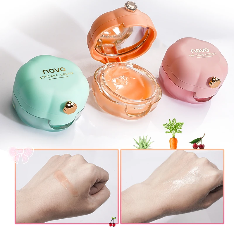 Fancy Lip Mask with mirror Dip Brush - แครอทเชอร์รี่ว่านหางจระเข้ Lip Treatments, Moisturizing & Glossy Finish, ทุกสภาพผิว