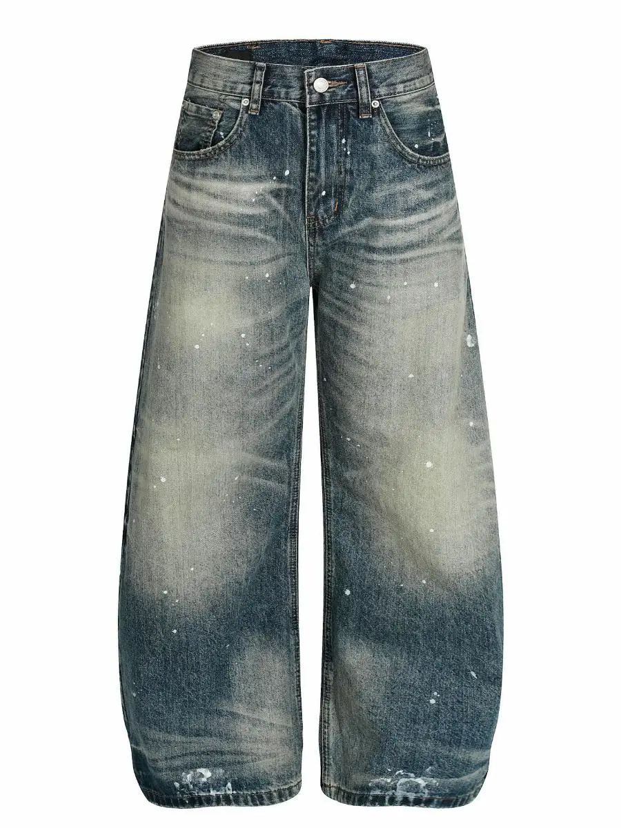 

Мужские джинсы в стиле винтаж American High Street, свободного кроя, прямые, из плотного денима, повседневные