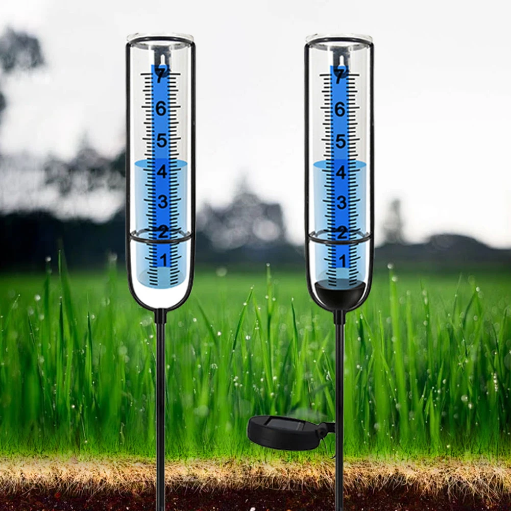 Outdoor Freeze Proof Rain Gauge with Stake Adjustable Height Water Rain Meter Large Rain Measuring Tool for Garden Lawn and Farm