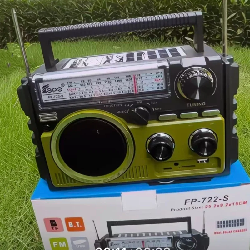 

Portable AM/FM/SW1-2 Dual Antenna Radio Outdoor MP3 Music Player Emergency Radio Dual Solar Charging Wireless Bluetooth Speaker
