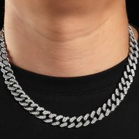 Hip Hop Shiny 12MM Cuban Link Chain Necklace Women Men Silver Color Rhinestone Iced Out Cuban Chain Punk Jewelry Necklace Gift