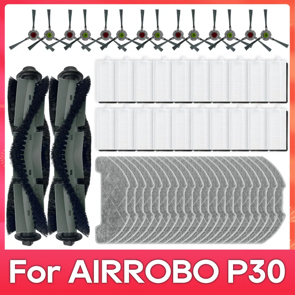 Kompatibel mit AIRROBO P30 Ersatzteilen und Zubehör für Saugroboter, Hauptbürste, Seitenbürste, Filter und Wischpad.