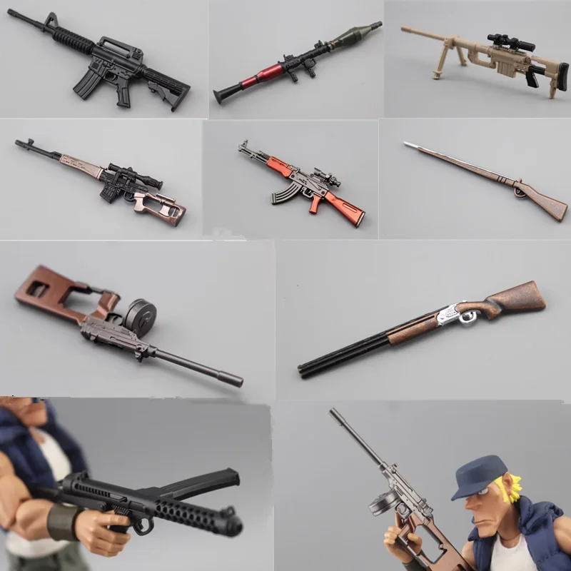 Arma de metal Diecast Modelo, Akm, M4A1, Rifle de precisão, RPG, Espingarda, AK308, SVD, WIN94, Action Figure 6 ", Acessórios para brinquedos, 1:12