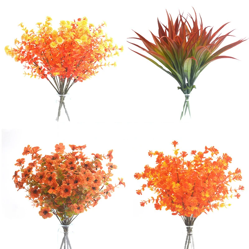 7Fork Simulation Flower Eucalyptu Bouquet Garden Porch Windowsill Decoration Autumn Holiday Party Desktop Artificial Plant Decor