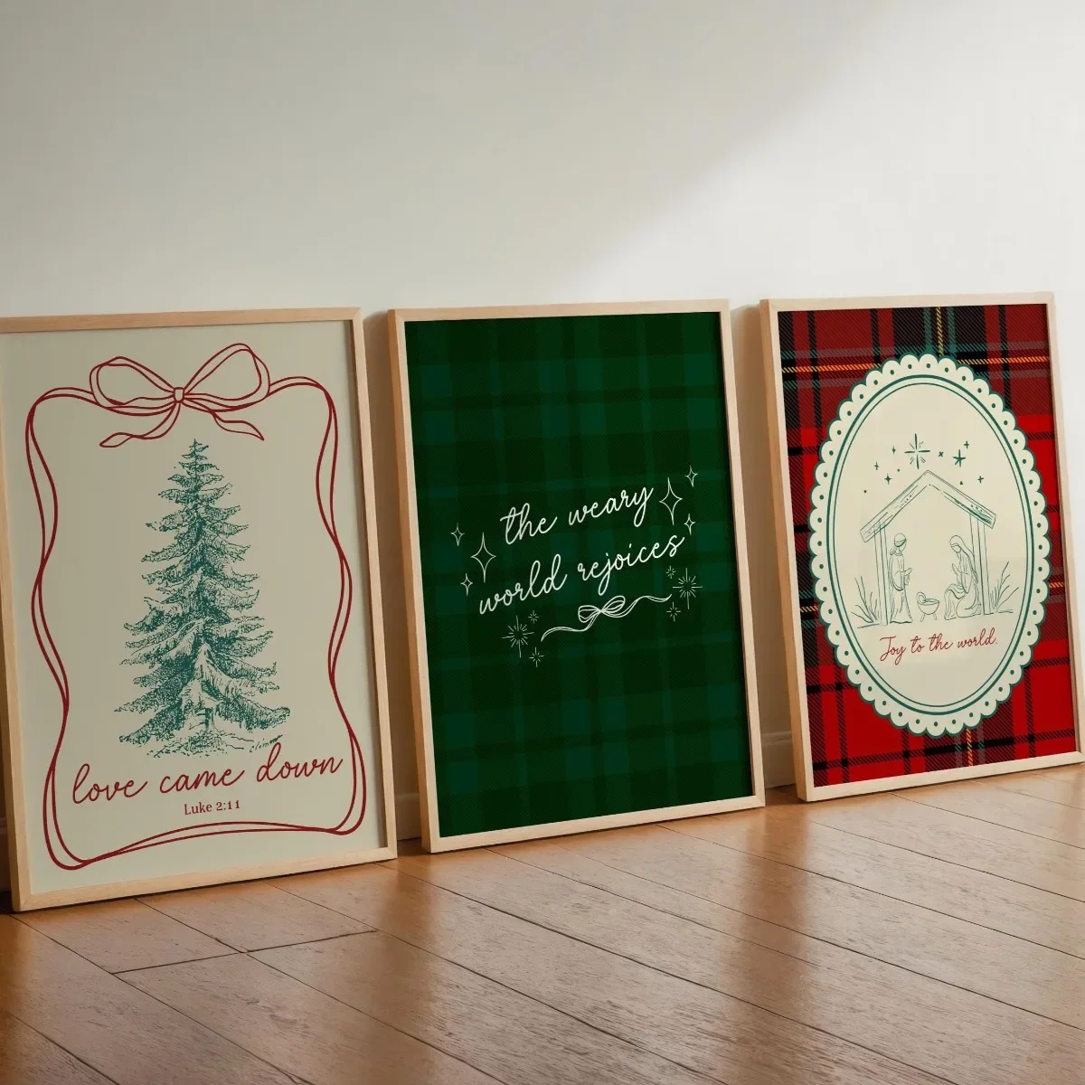 Multiple sizes 3pcs frameless Canvas Painting,3pcs/set Christian Christmas Canvas Print Poster Vintage Christmas Tree Jesus Art