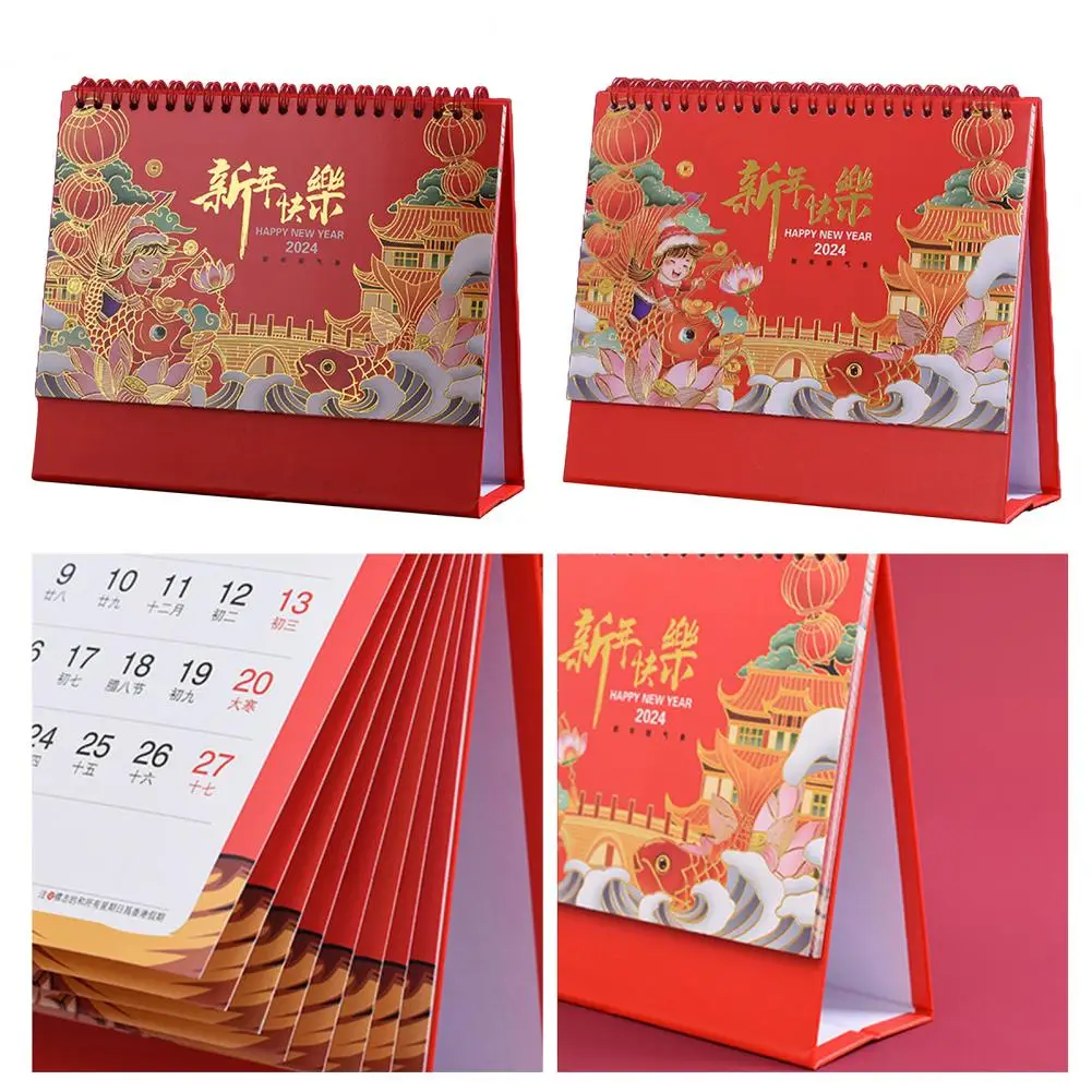 Mini livre de calendrier de bureau, spirale, page de bobine, date de rotation, statique, 17 mois pour PL, journal des événements, année 2023-2024