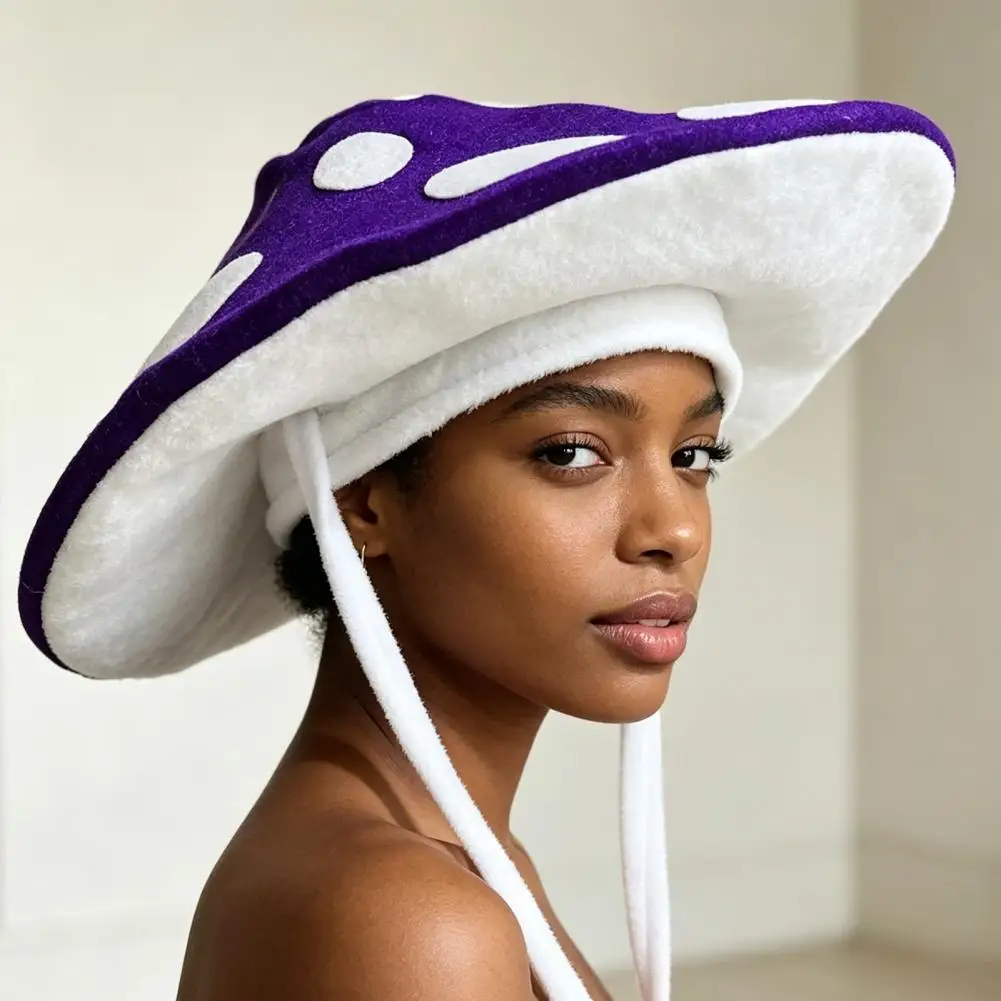 Polka-dot Mushroom Dress Up Hat, Soft Plush Forest Themed, Creative Headgear for Stage Performances Halloween Parties